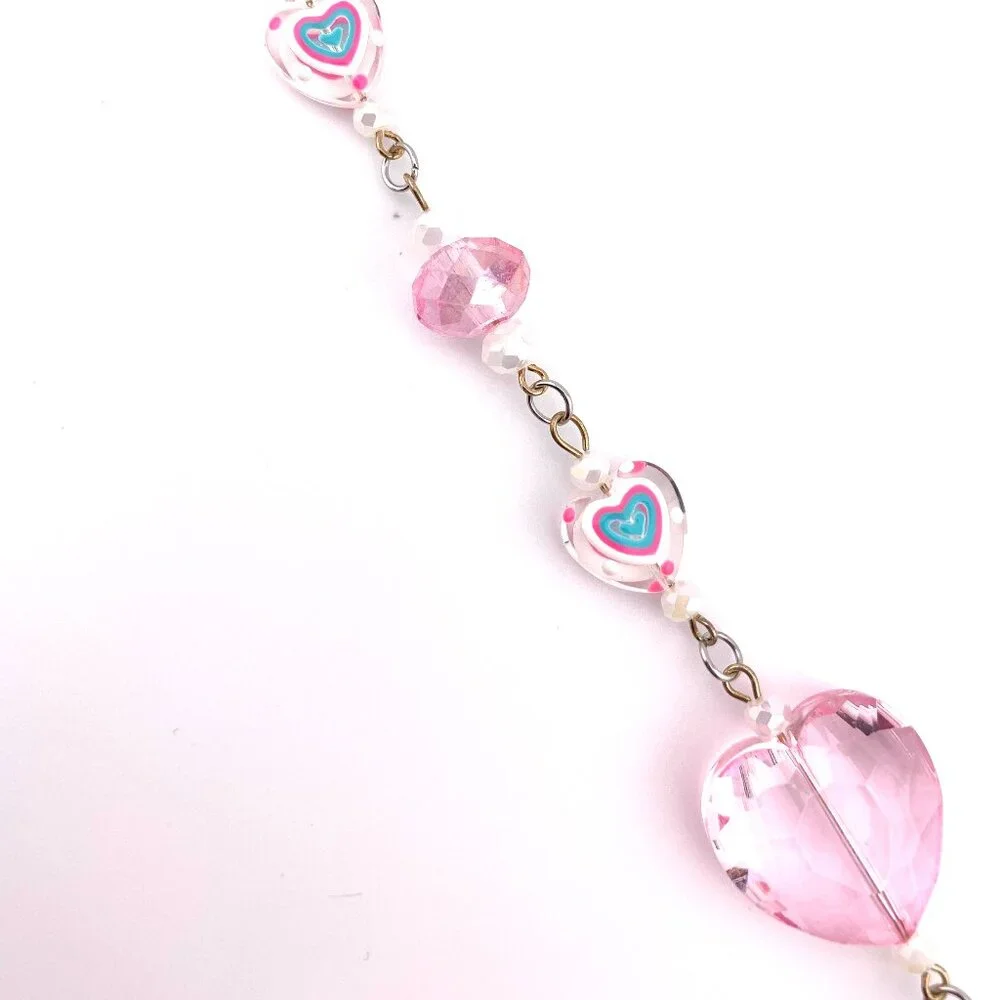 Pink Heart Crystal Glass Beads Pink & Blue Rearview Car Charm Suncatcher CC114